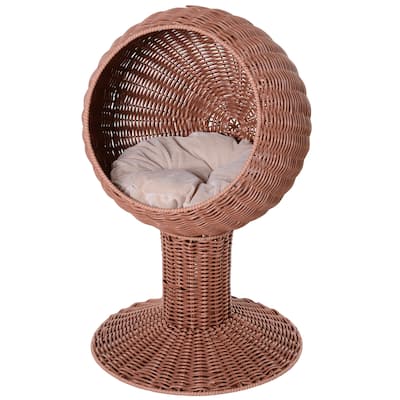 PawHut Elevated Cat Bed with Rotatable Egg Chair Pod, Cat Basket Bed with Thick Cushion