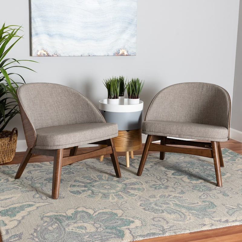 Lovella Mid-Century Modern Grey Fabric and Walnut Brown Finished Wood 2-Piece Accent Chair Set