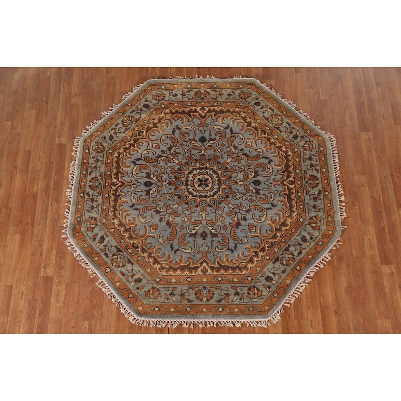 Heriz Serapi Indian Octagon Area Rug Hand-knotted Wool Carpet - 6'0"x 6'1"