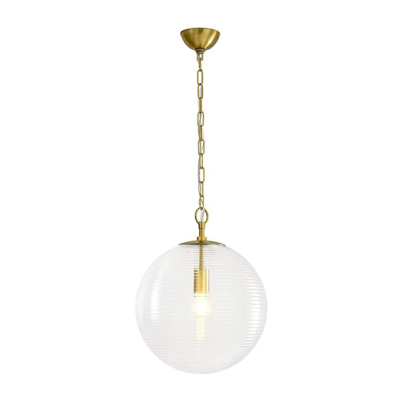 1-Light Mid-century Modern Rippled Glass Globe Single Pendant