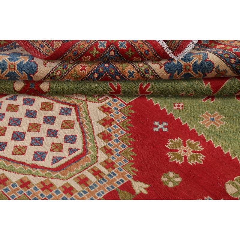 Vegetable Dye Kazak Oriental Geometric Area Rug Wool Handmade Carpet - 8'0" x 9'8"