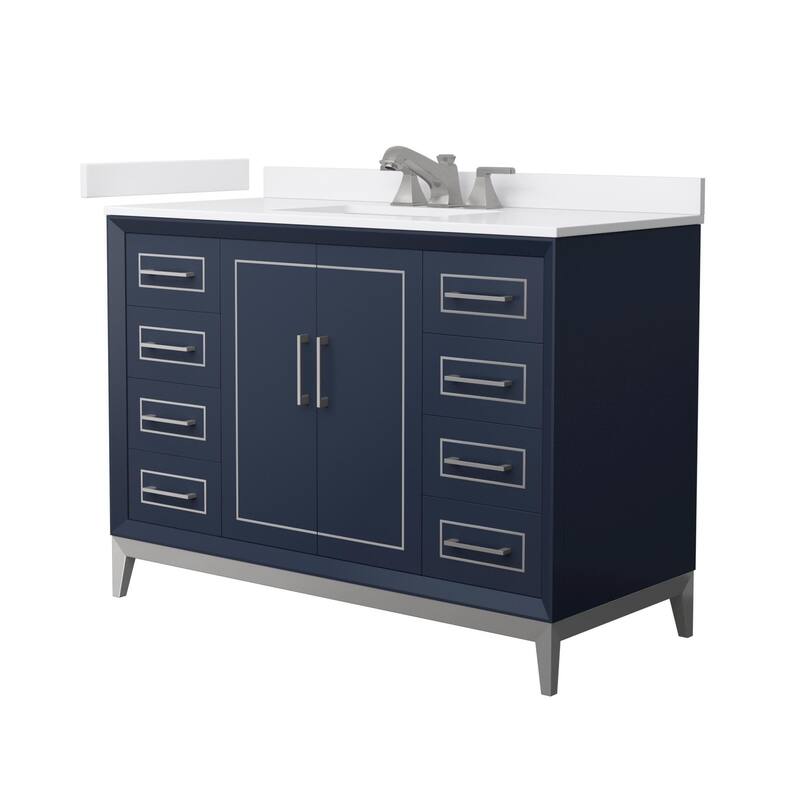 Wyndham Collection WCH5151-48S-VCA-US3MXX Marlena 48" Free Standing - Dark Blue / White Cultured Marble Top / Brushed
