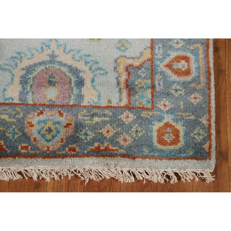 Transitional Blue Oushak Style Foyer Rug Handmade Wool Carpet - 2'7"x 5'10"