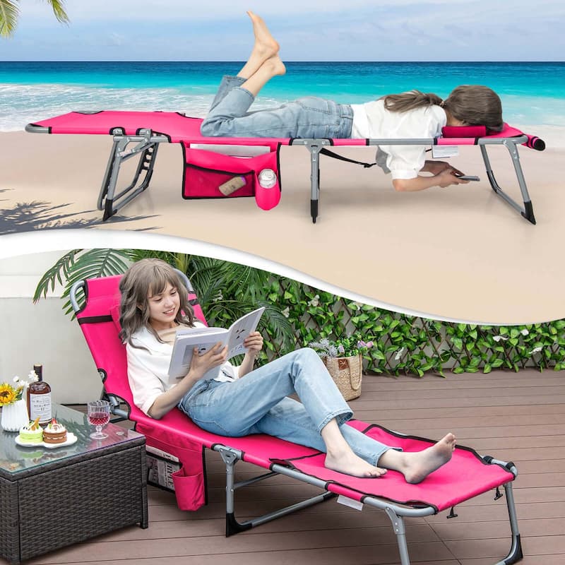 Goplus 2 PCS Outdoor Folding Chaise 5-Position Lounge Chair with - See Details