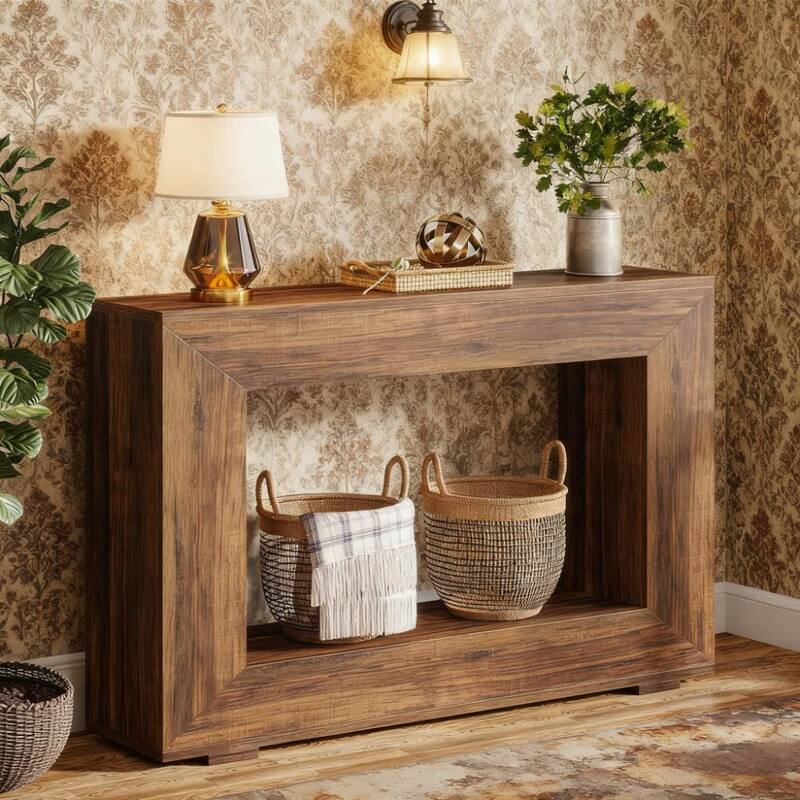 47 Inch Narrow Long Console Table - Wood Sofa Table for Entryway