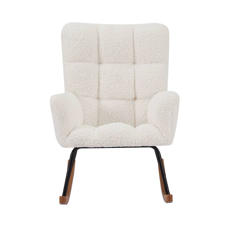 Comfy Upholstered Rocking Chair with High Backrest