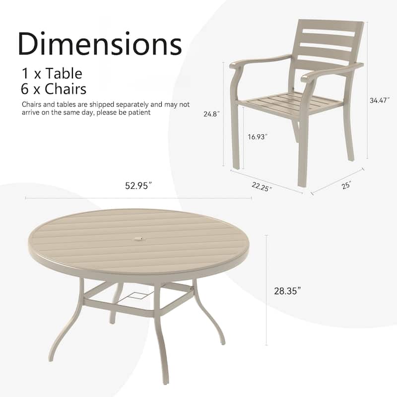 7 Pieces Outdoor Patio Dining Set,6 Stackable Metal Dining Chairs and 52.95" Round Metal Dining Table,Outdoor Table and Chairs