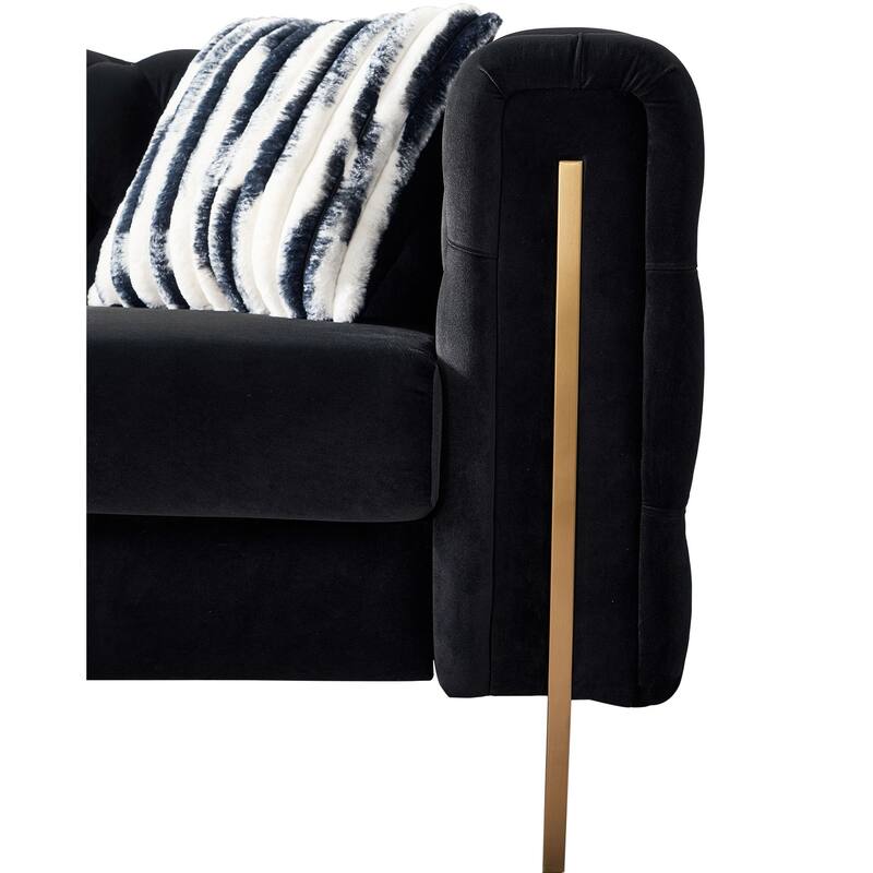 Chesterfield Tufted Velvet Couch with Gold Legs, Includes 2 Toss Pillows for Living Room