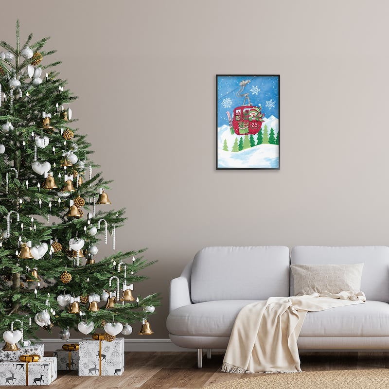 Stupell Snowman on Ski Lift Framed Giclee Art Design By Diane Kater
