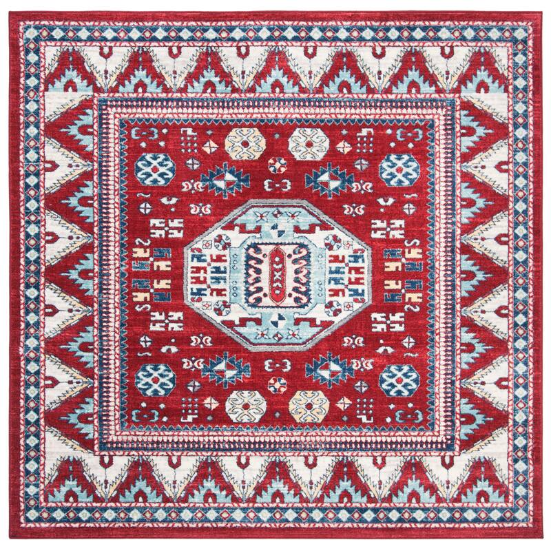SAFAVIEH Kazak Pamala Traditional Oriental Rug - 6'7" Square - Red/Blue