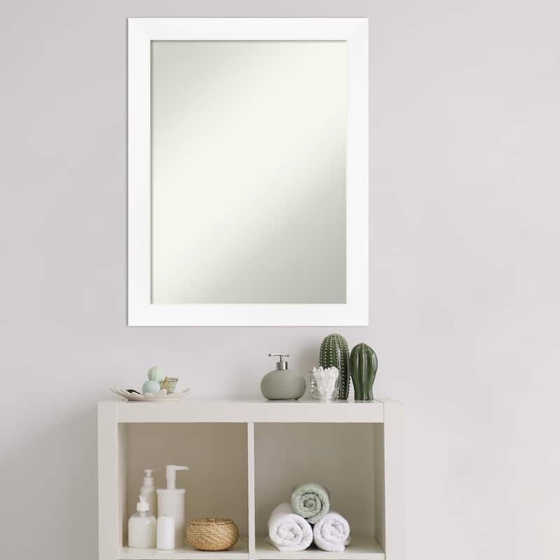 Non-Beveled Bathroom Wall Mirror - Cabinet White Narrow Frame