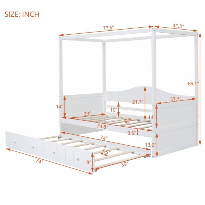 Twin Size Canopy Day Bed with twin size Trundle