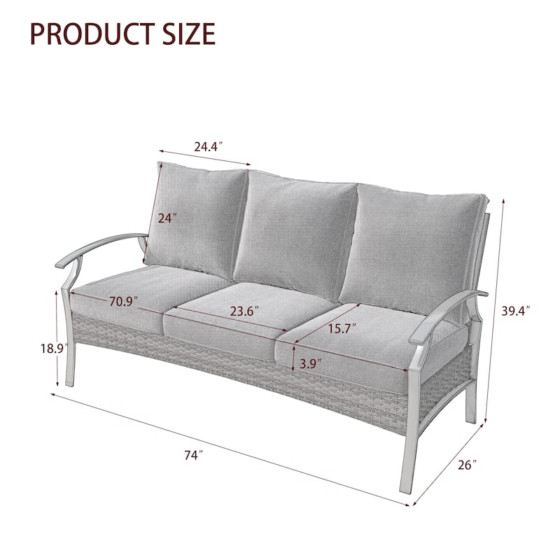 Outdoor Patio 3-Seat Wicker Sofa