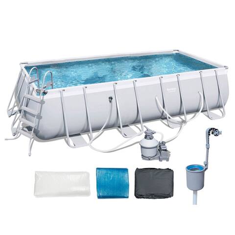 Bestway 18 x 9 x 4 Foot Rectangular Above Ground Pool Set and Surface Skimmer - 300