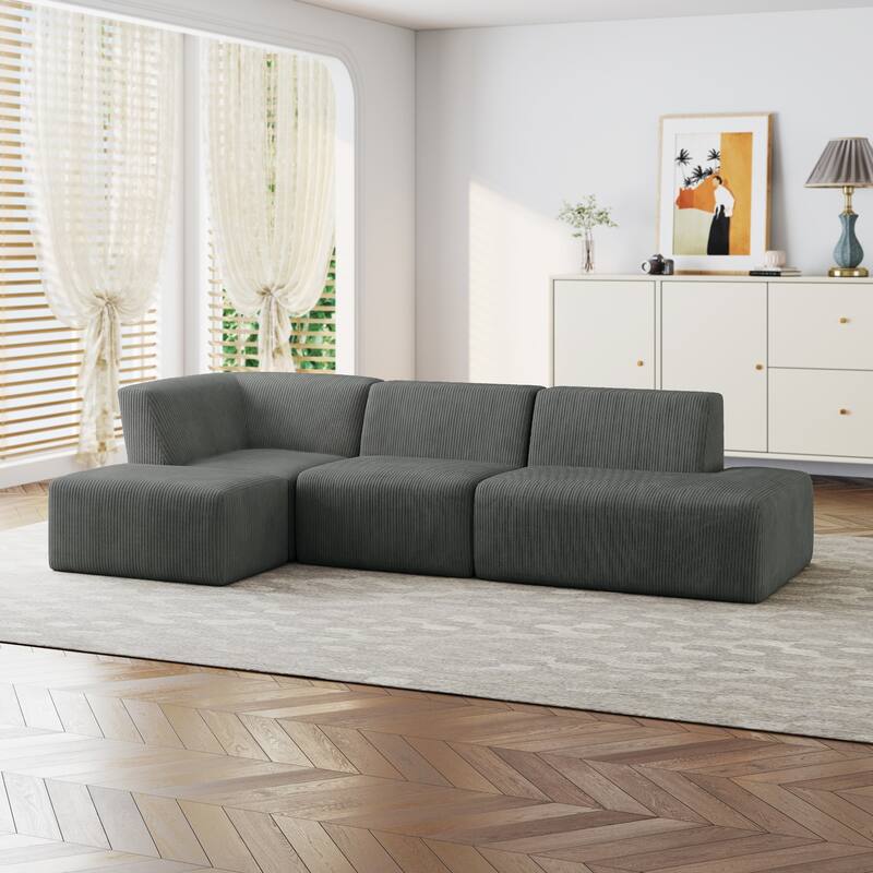 Modular All-Foam Corduroy Compression Sofa With Ottoman