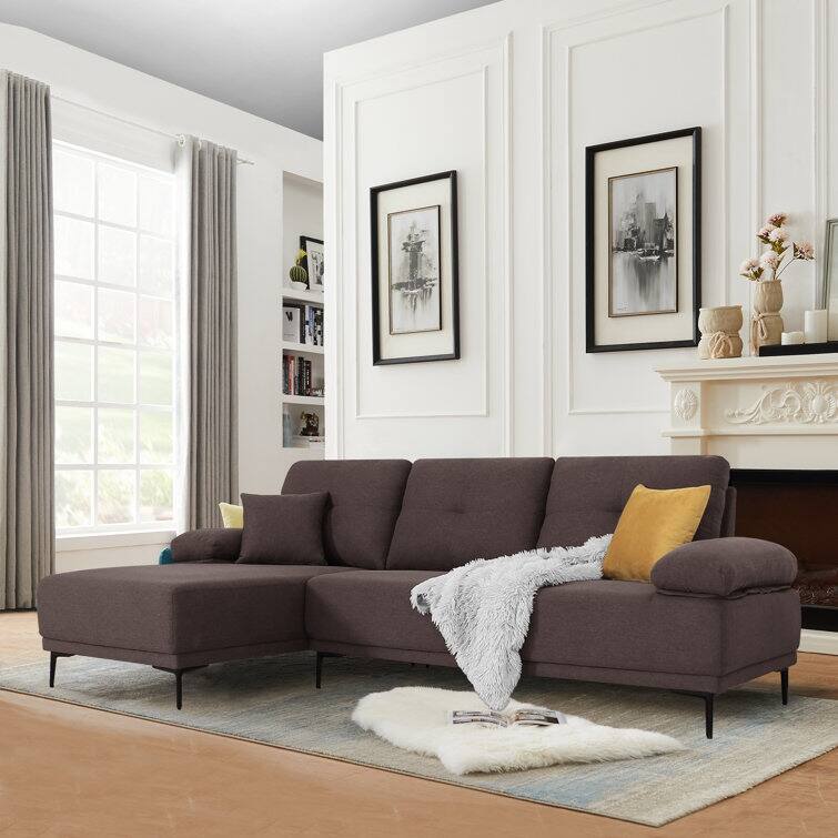 DENOSEN Modern L-shape Fabric Sectional Sofa and Chaise - Brown