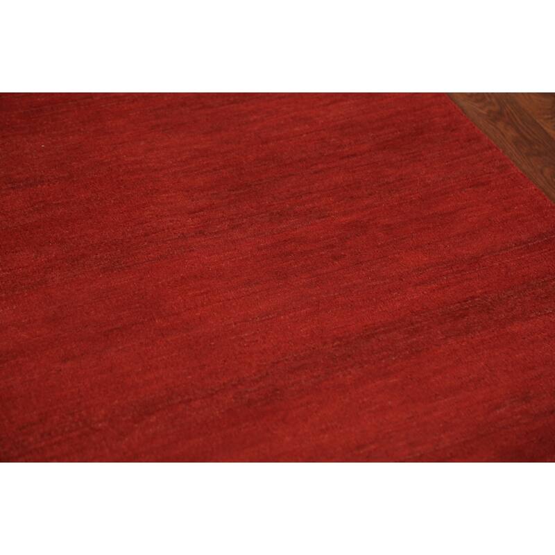 Red Modern Gabbeh Oriental Runner Rug Hand-Knotted Wool Carpet - 3'4" x 16'2"