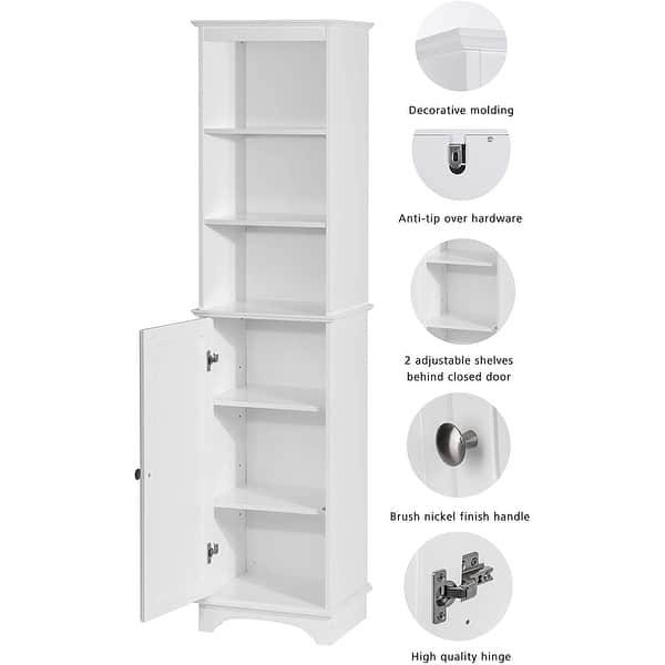 Tall Bathroom Cabinet with Door and Shelf, White