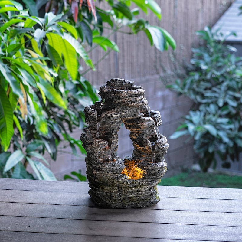 Alpine Corporation 14" Tall Indoor Stone Look Oval Shaped Waterfall Tabletop Fountain