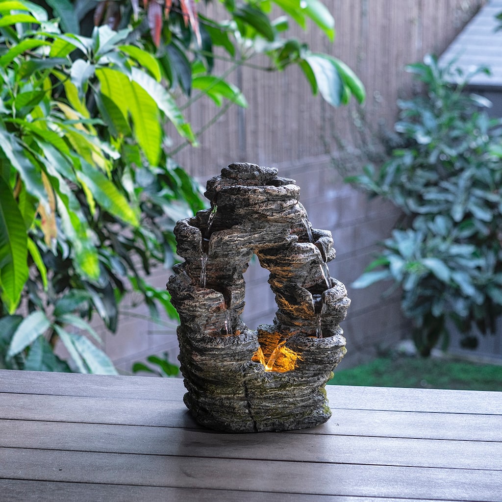 Alpine Corporation 14" Tall Indoor Stone Look Oval Shaped Waterfall Tabletop Fountain