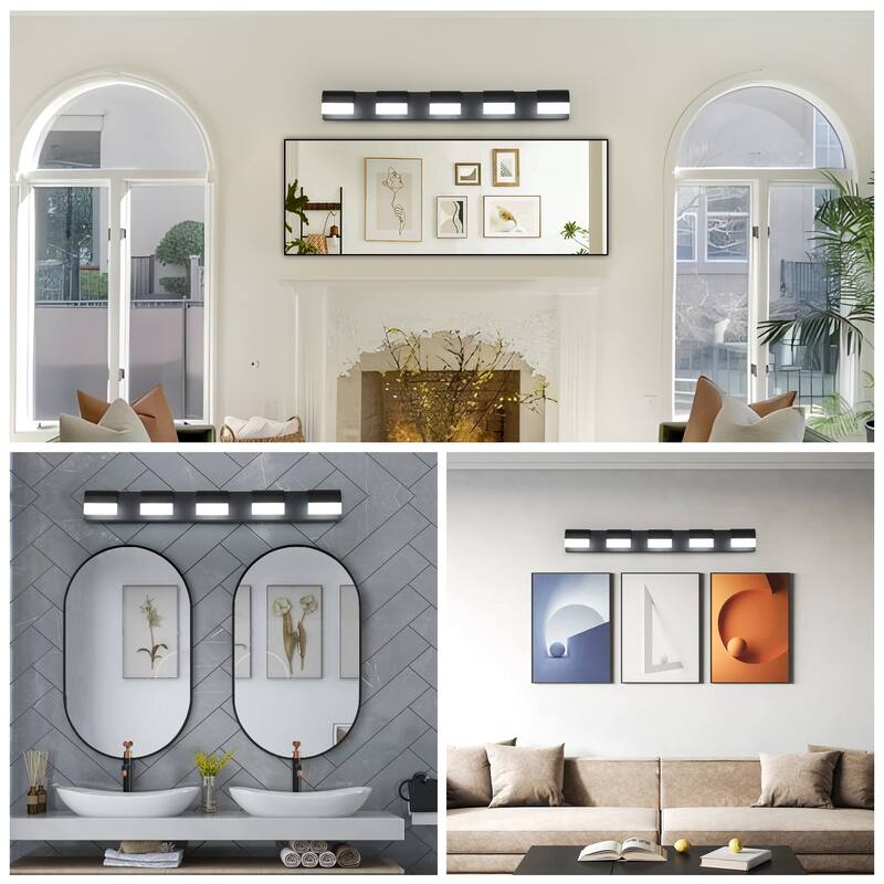 Modern Bathroom Vanity Lighting 5-Light LED Vanity Lights Over Mirror Bath Wall Lighting - Black