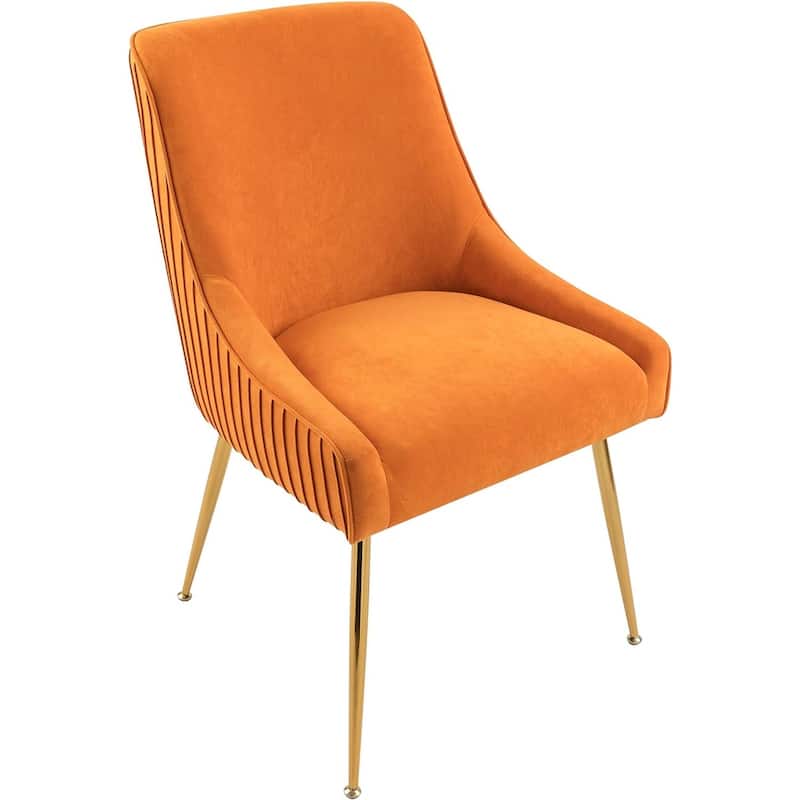 Luxury Velvet Chair with Elegant Scoop Back Design Gold Metal Legs and Soft Upholstery Comfortable Seating - Red Orange