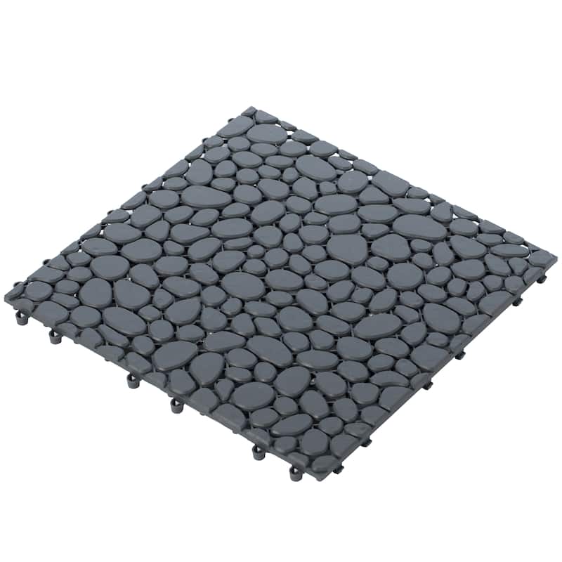 Interlocking Cobbled Stone Look Garden Pathway Tiles, Decorative Floor Grass Pavers Anti- Slip Mat, 5 pack