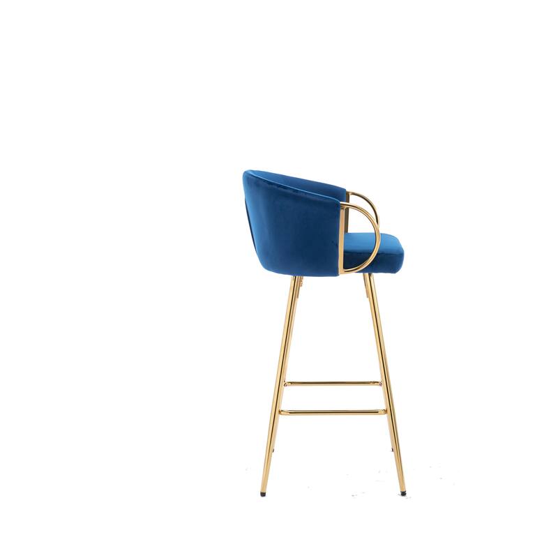 Counter Height Bar Stools Set of 2, Velvet Bar Stools with Armrests, Kitchen Island Chairs with Footrest and Metal Legs