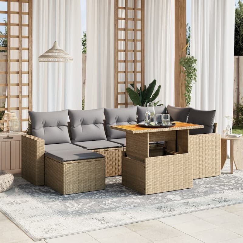 vidaXL Patio Sofa Set with Cushions Outdoor Furniture 11 Piece Poly Rattan - 21.7 x 39.4 x 28.7 in - Grey - wood