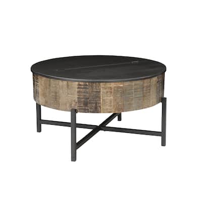 Rustic Vintage Style Wooden Coffee Table with Metal Base