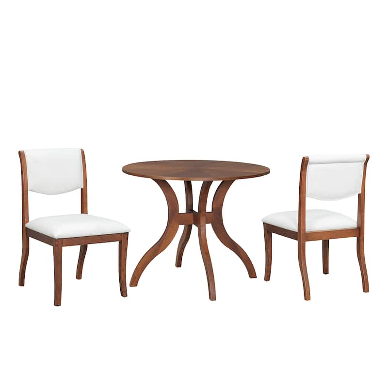 Dining Table Set:39.4" Round Table + 2 Chairs - Traditional Solid Wood Kitchen Set with Inlaid Tabletop, Elegant Curved Legs