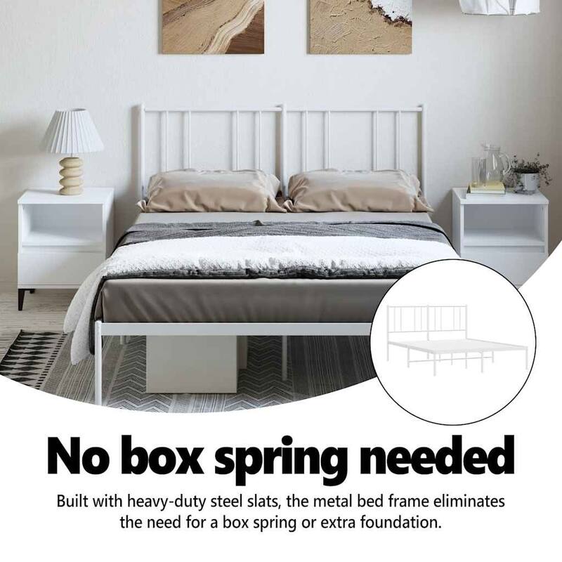 vidaXL Metal Bed Frame with Headboard, No Mattress