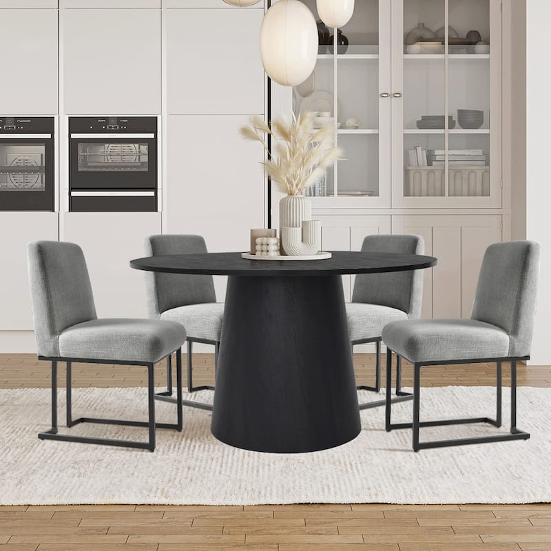 Chenille Upholstered Dining Chair with Black Metal Legs - Set of 4 - Grey-4-piece