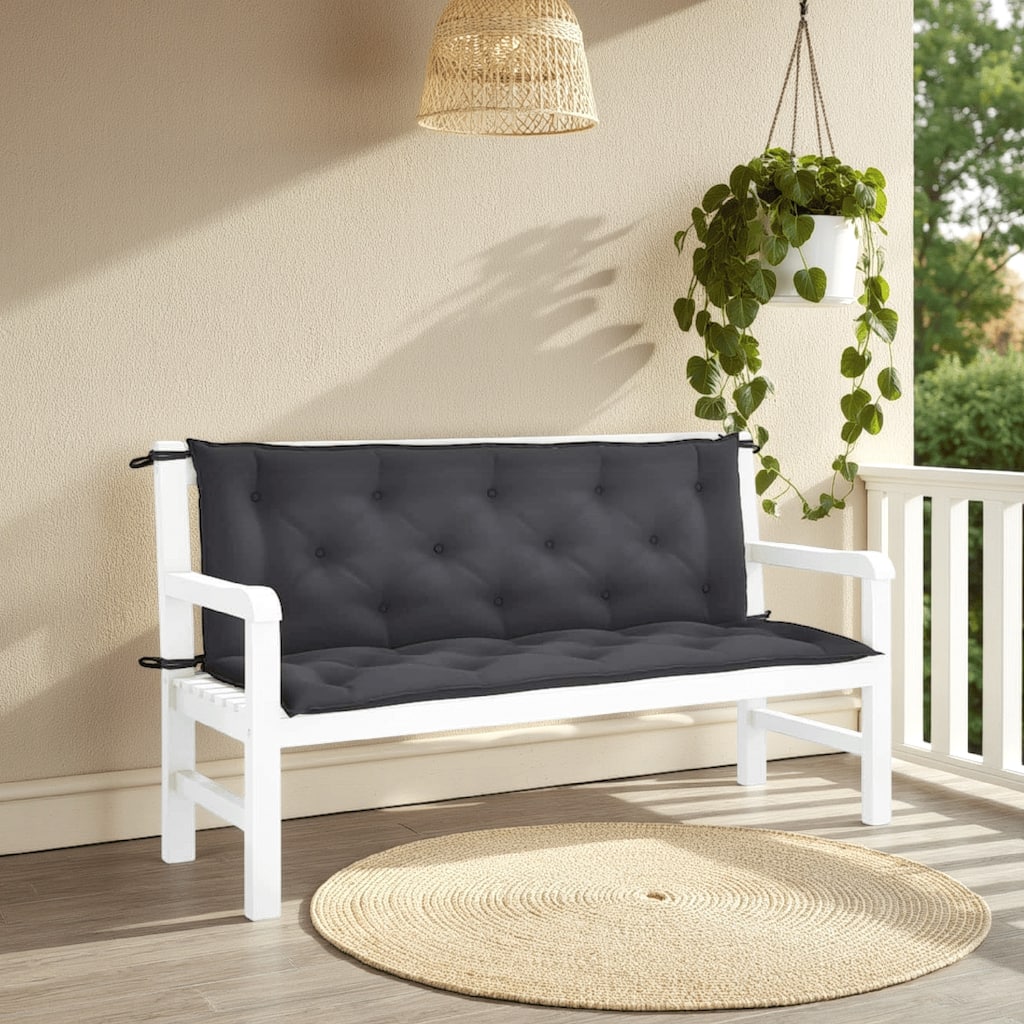 Claire Outdoor Cushion for Bench, 59 Inch, Black Tufted Oxford Fabric