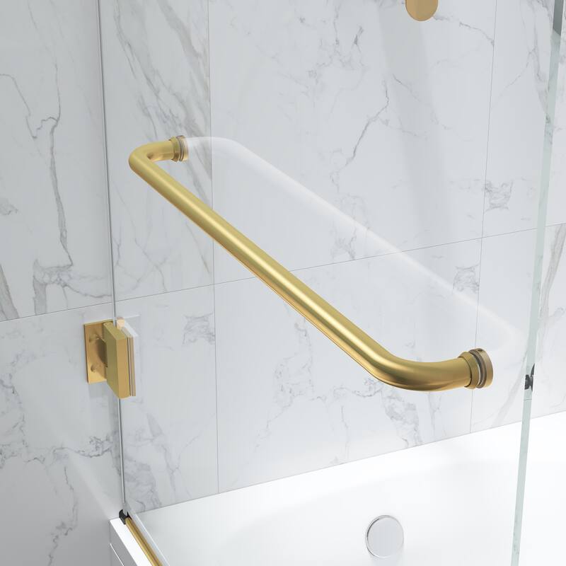 FELYL 34" W x 58" H Hinged Frameless Tub Door with Heat Soaking Process and Protective Coating Clear Glass