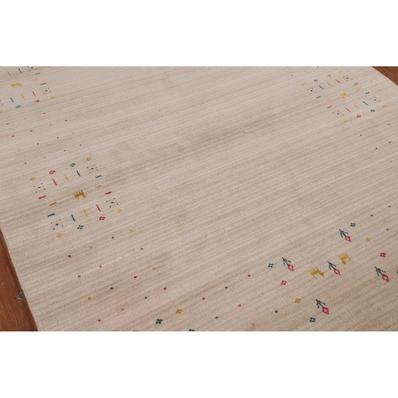 Tribal Gabbeh Indian Area Rug Hand-Knotted Modern Wool Carpet - 5'3"x 7'9"