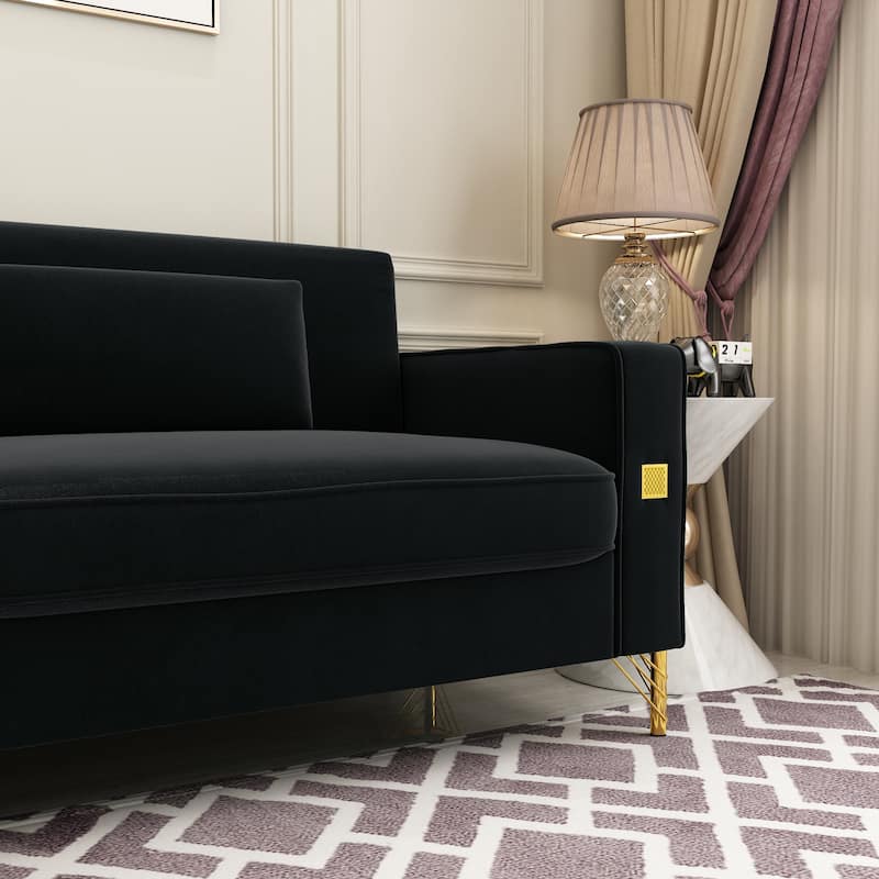 Modern Tufted Velvet Loveseat Upholstered Sofa with Removable Cushions and Pillows - 85.63 in.D x 30.31 in.W x 30.51 in.H