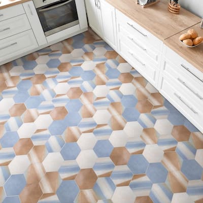 Merola Tile Zahara Hex Deco Mix 8-5/8" x 9-7/8" Porcelain Floor and Wall Tile