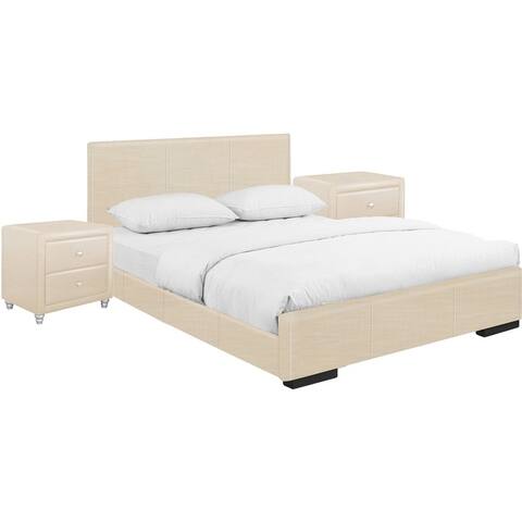 Hindes Faux Leather Upholstered Platform Bed and Nightstand Set