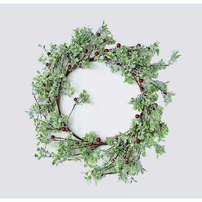 18" Green Leaves & Red Berries Wreath - Multicolor