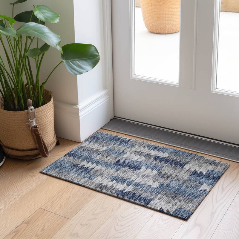 Machine Washable Indoor/ Outdoor Chantille Modern Moroccan Boho Rug - Blue - 1'8" x 2'6"