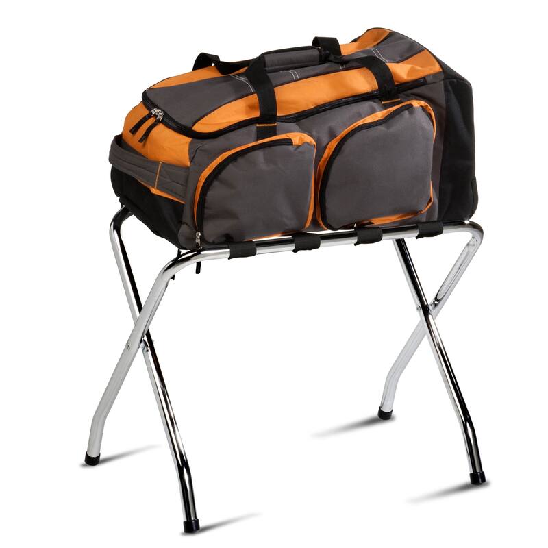 Chrome and Black Steel Folding Luggage Rack
