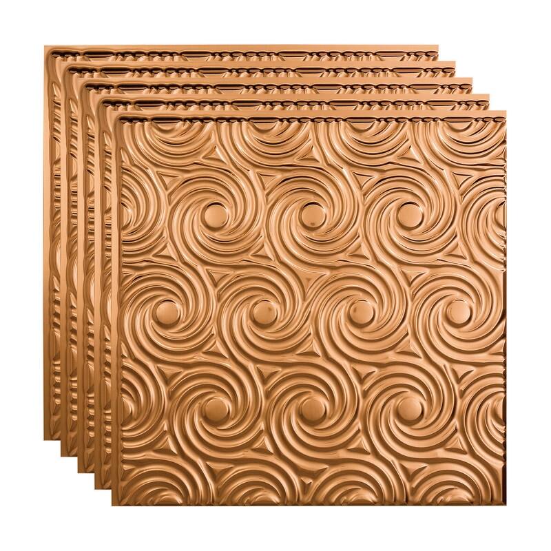 FASÄDE Cyclone Decorative Vinyl 2ft x 2ft Glue Up Ceiling Panel in Polished Copper (5 Pack) - 5 Pack - Polished Copper