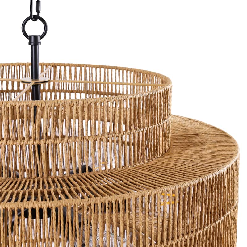 4/6-Light Boho 3-Tier Hand Woven Rattan Drum Chandelier