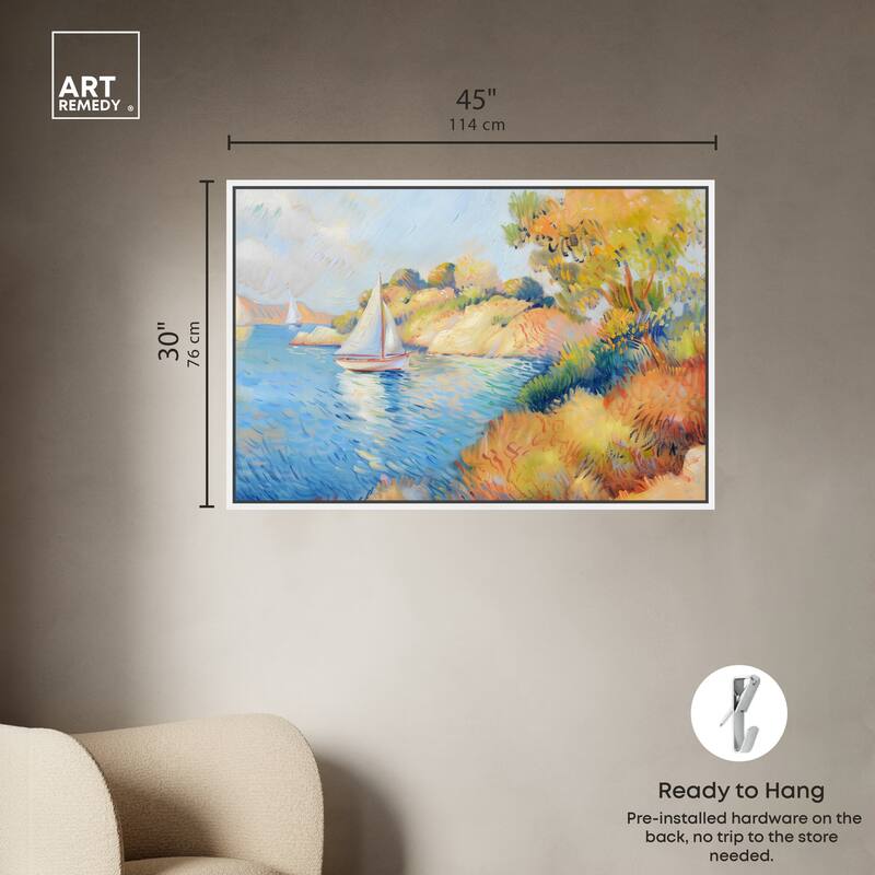 Art Remedy Sail Off In The Morning Framed Impressionism 1 Piece Canvas Wall Art /Monet And Van Gogh Inspired Art