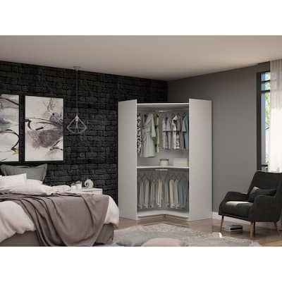 Mulberry Modern Open Corner Closet with 2 Hanging Rods