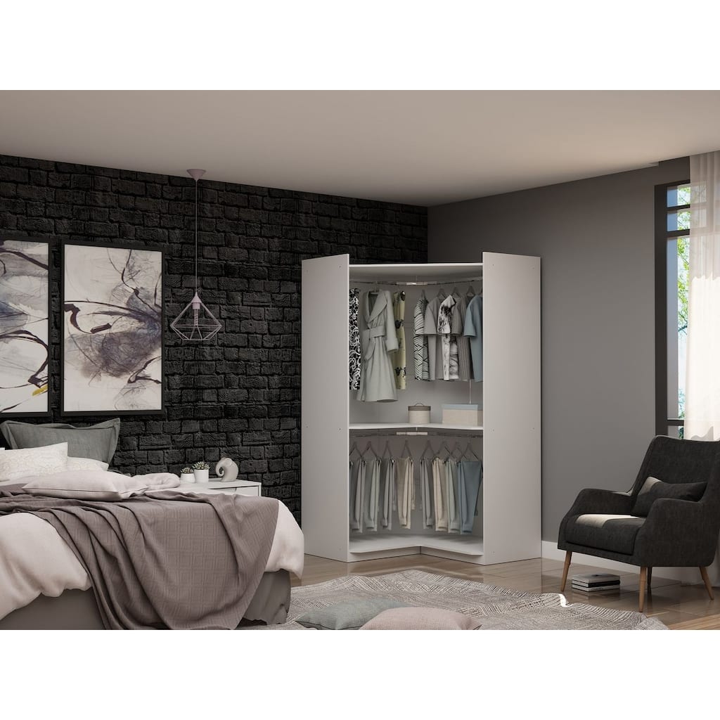 Mulberry Modern Open Corner Closet with 2 Hanging Rods