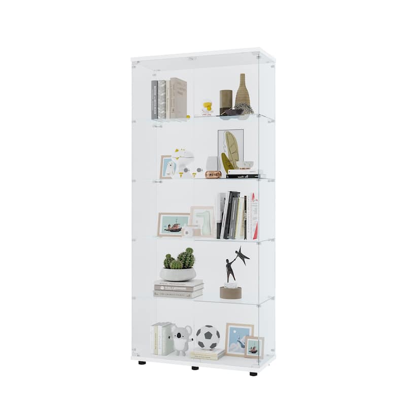 Two Door Glass Cabinet Glass Display Cabinet with 5 Shelves