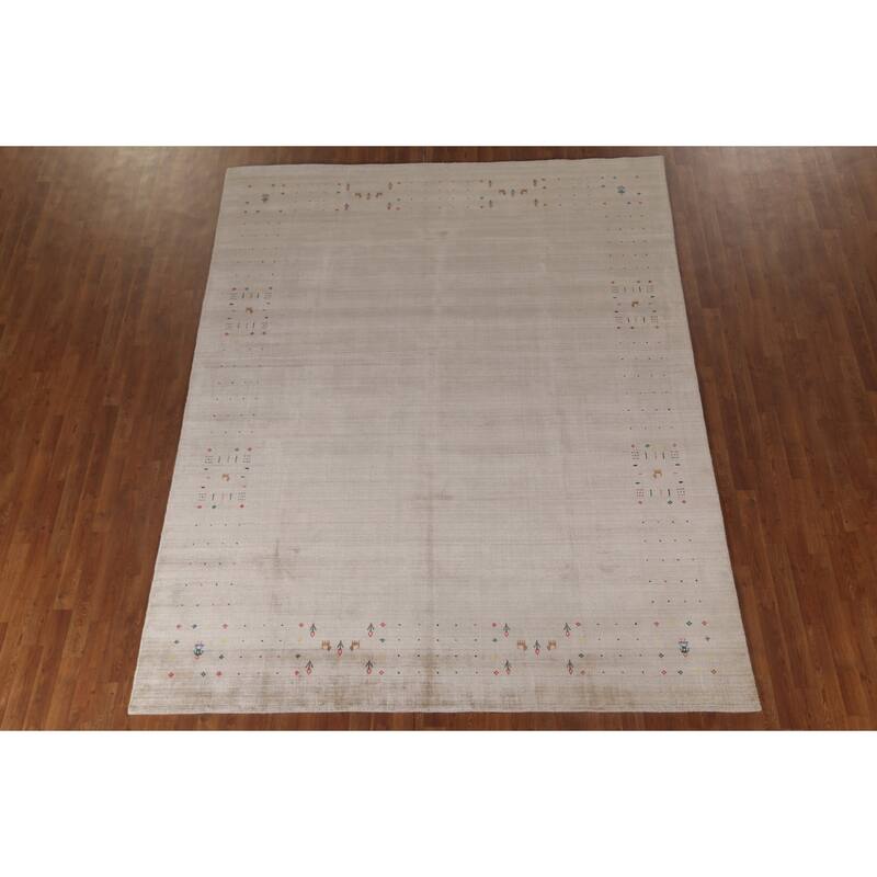 Gabbeh Area Rug Hand-Knotted Tribal Wool Carpet - 7'10" x 9'10"