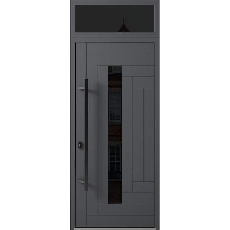 Front Prehung Steel Door Ronex 1011 Grey Side and Top Window Sidelite Stainless Inserts W36+12xH80+16 Lh I - Grey - 36 x 96